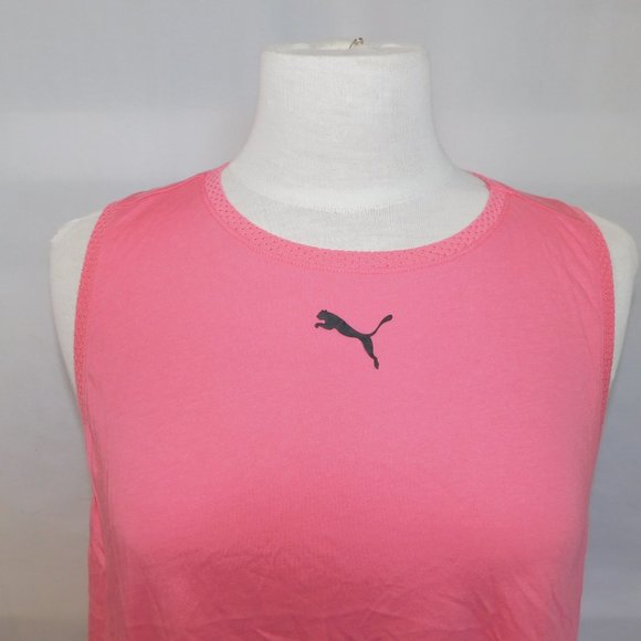 Puma Womens XL Pink Sleeveless Crop tank Workout Causal Shirt Back Spellout - Picture 3 of 7
